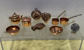 Vintage Bodo Hennig Copper Pots Pans Molds Tea Pot Dollhouse Miniature 1:12