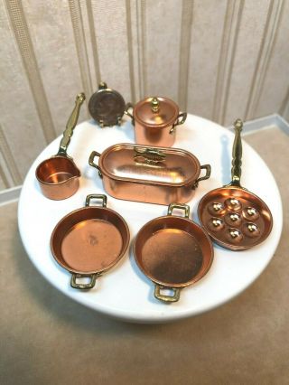 Dollhouse Miniature Vintage Bodo Hennig 8 Pc.  Copper Fish Steamer Pans Set 1:12