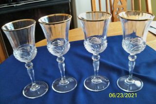 Set Of 4 Royal Crystal Rock 7 3/8 " Aurea Gold Rim Wine Glass Stemware Rcr