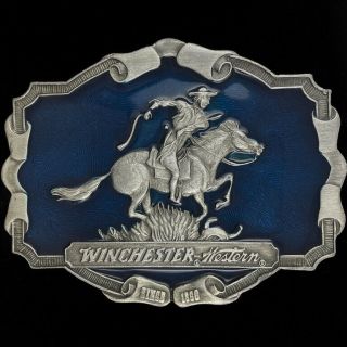 Winchester Rifle Western Ranger Cowboy Hunting Gun Gift 70s Nos Vtg Belt Buckle