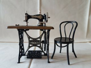 Dolls House Bodo Hennig Sewing Machine And Unbranded Metal Chair