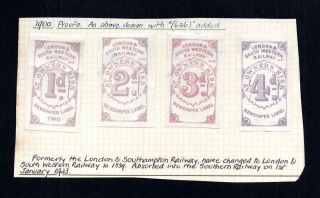 4x London & South Western Railway Newspaper Labels Imperforate (proofs ?)
