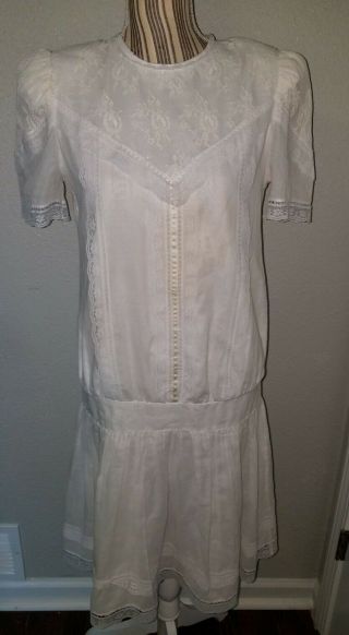 Vintage Gunne Sax Jessica Mcclintock Dress Ivory Lace Cotton Victorian Size 12