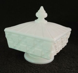 Vintage Square Footed Milk Glass Candy Dish With Lid 5 "