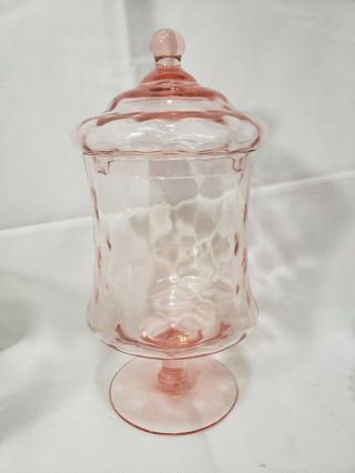 Vintage Pink Depression Glass Optic Apothecary Jar / Candy Dish W Lid