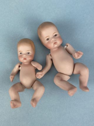 Two Dollhouse Baby Dolls All Bisque Artist Made 3 " And 2.  5 " Cute