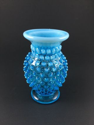 Vintage Fenton Blue Opalescent Glass Hobnail Small Vase