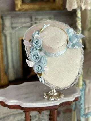 Vintage Miniature Dollhouse Artisan Victorian Pale Blue Silk The Summerlots Hat