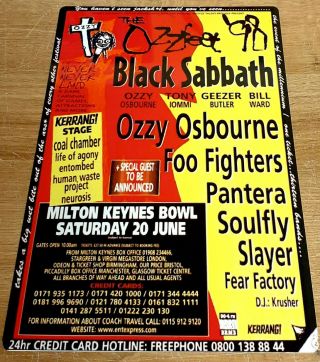Ozzfest 1998 Ozzy Black Sabbath Foo Fighters Motorhead Pantera 12x8 Metal Poster