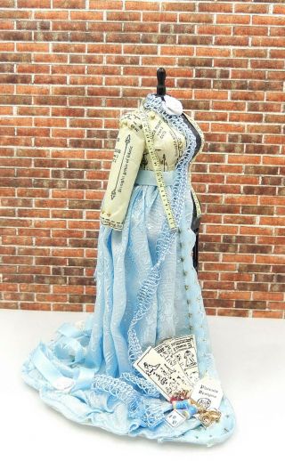 Vintage Victorian Blue Silk Dress On Dummy Artisan Dollhouse Miniature 1:12