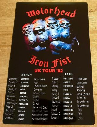 Motorhead - Iron Fist Uk Tour 1982 8x12 Metal Sign