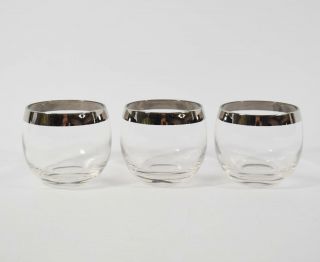 Vtg 3 Mid Century Roly Poly Silver Rimmed Dorothy Thorpe Style Cocktail Glasses