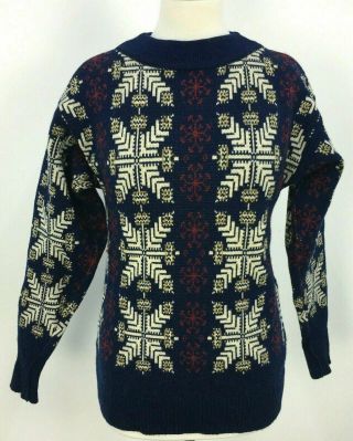 Vtg 80s 90s B Altman & Co Winter Print Knit Womens Sweater Crewneck Pullover