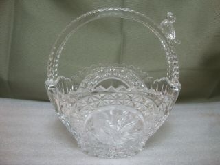 Vintage Hofbauer Byrdes Clear Crystal Glass Basket Bird Perched On Handle 7 "
