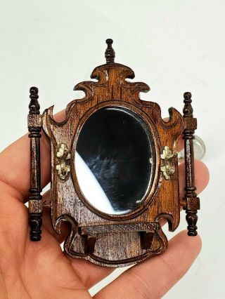 Rare Ornate Fantastic M.  /bespaq Mirror W Hooks 1:12 Dollhouse Miniature Hall Art