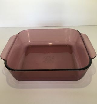 Pyrex Cranberry Glass Square Baking Brownie Casserole Dish 222 - R 8 X8 X 2 Inch