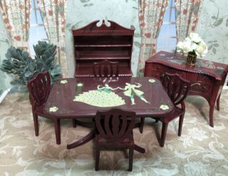 Renwal Stenciled Dining Room Set Vintage Dollhouse Furniture Ideal Plastic 1:16
