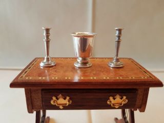 Dolls House Artisan Made Hallmarked Silver Candlesticks And Wine Cooler