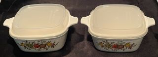 Set Of 2 Vintage Spice Of Life Petite Pans With Plastic Lids By Corning Ware