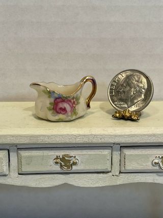 Vintage Artisan Stapleton Porcelain Pearl Rose Pitcher Dollhouse Miniature 1:12