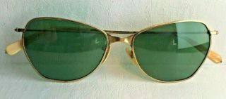Vintage American Optical Ao Sunglasses Unique Shape Green Non Rx Lenses