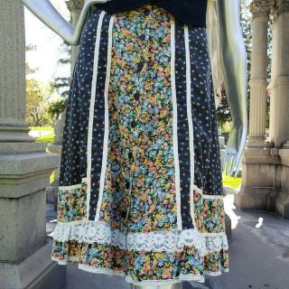 Vintage Gunne Sax Style Button Up Floral Midi Skirt