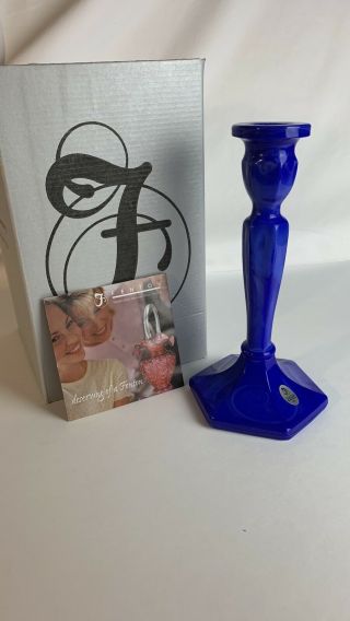 Fenton 9071 P2 Candlestick In Periwinkle Blue Glass In W/box