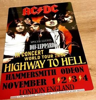 Ac/dc Highway To Hell World Tour 79/80 Hammersmith Odeon 8x12 Inch Metal Sign