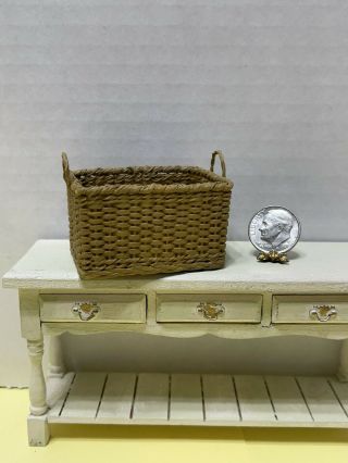 Vintage Artisan Woven Wicker Laundry Basket Dollhouse Miniature 1:12