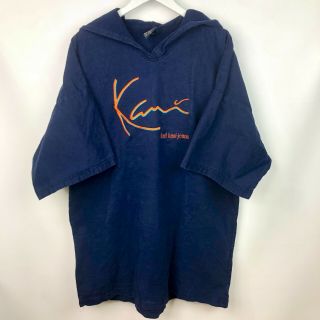 Vtg Karl Kani Jeans Hoodie T Shirt 2x Blue Orange Embroidered Logo Hood Tee 90s