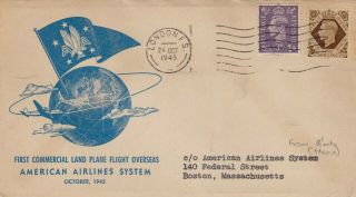 Gb : American Airlines First Flight Cover London To Boston,  Massachusetts (1945)