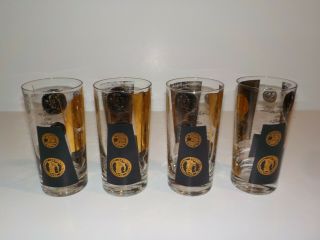4 Vintage Cera Black Gold Coin Drinking Glasses Tumblers
