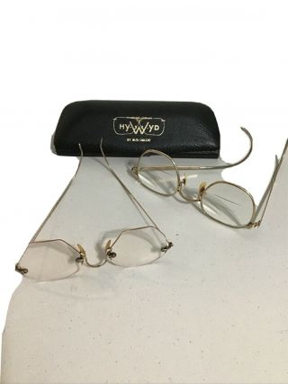 Antique 2 Pair 12k Gold Filled Eye Glasses/spectacles Wire Rim Frame 1 Old Case