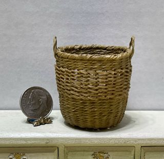 Vintage Artisan Wicker Laundry Basket W/handles Dollhouse Miniature 1:12