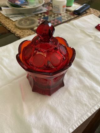 Fostoria American Red Coin Candy Dish With Lid,  Exellent