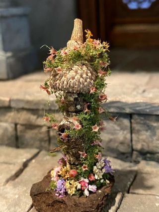 Vintage Miniature Dollhouse Artisan Dorothy Tracy Garden Tree Bird House Flowers