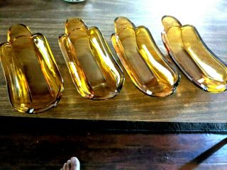 Set Of 4 Indiana Glass Banana Split Dishes Ice Cream Dishes In Amber Pristine