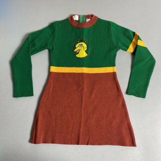Vintage 70s Sesame Street Big Bird Girls Size 5 Acrylic Sweater Dress Jcpenney