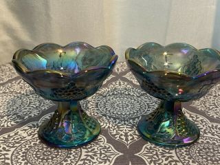 Vintage Indiana Glass Iridescent Carnival Glass Candle Holders Harvest Grape