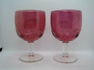 2 Bartlett Collins Thumbprint Cranberry Ruby Red Flash Water Glass Goblet