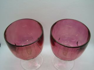2 Bartlett Collins Thumbprint Cranberry Ruby Red Flash Water Glass Goblet 2
