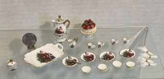 Vintage Reutter Porcelain Christmas Santa Teaset Dishes Dollhouse Miniature 1:12
