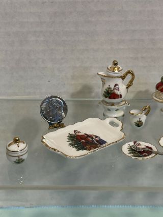 Vintage REUTTER Porcelain Christmas Santa TeaSet Dishes Dollhouse Miniature 1:12 3