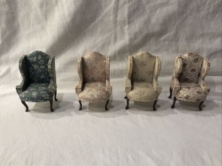 Vintage Upholstered Wingback Chair Dollhouse Miniature Furniture Set 1:12 Scale