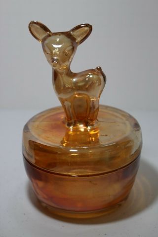 Vintage Jeanette Depression Marigold Carnival Glass Trinket Powder Dish Jar