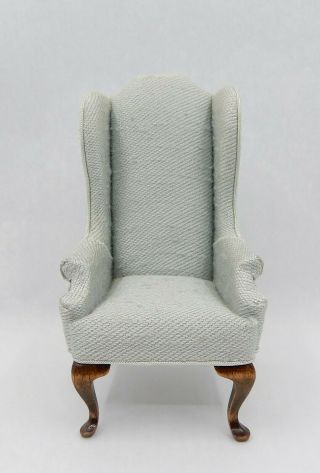 Vintage Robert Bernhard Blue Wingback Chair Artisan Dollhouse Miniature 1:12