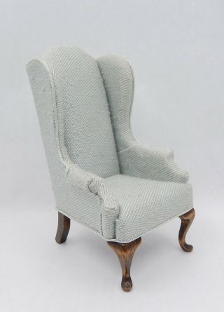 Vintage Robert Bernhard Blue Wingback Chair Artisan Dollhouse Miniature 1:12 2
