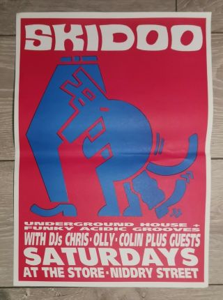 Orig 1993 Skidoo Club Poster Rave Acid Chicago House Detroit Techno Keith Haring