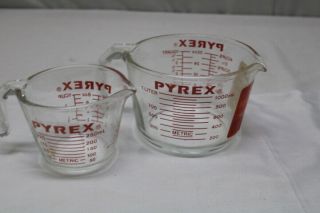 Vintage Pyrex Measure Cups 1 Quart / 4 Cups & 1 Cup Red Letters Set of 2 2