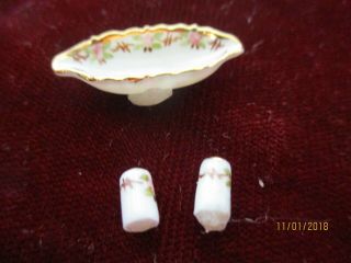 Dollhouse Miniature Jo Parker Hdpainted Porcelain Svg Bowl & Salt & Pepper Set